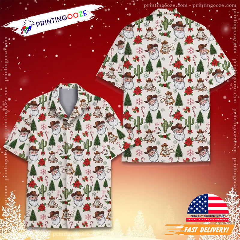 Cowboy Santa Christmas Holiday Party Hawaiian - Adult & Kids T-Shirts, Sweatshirts & Hoodies apparel design preview 1