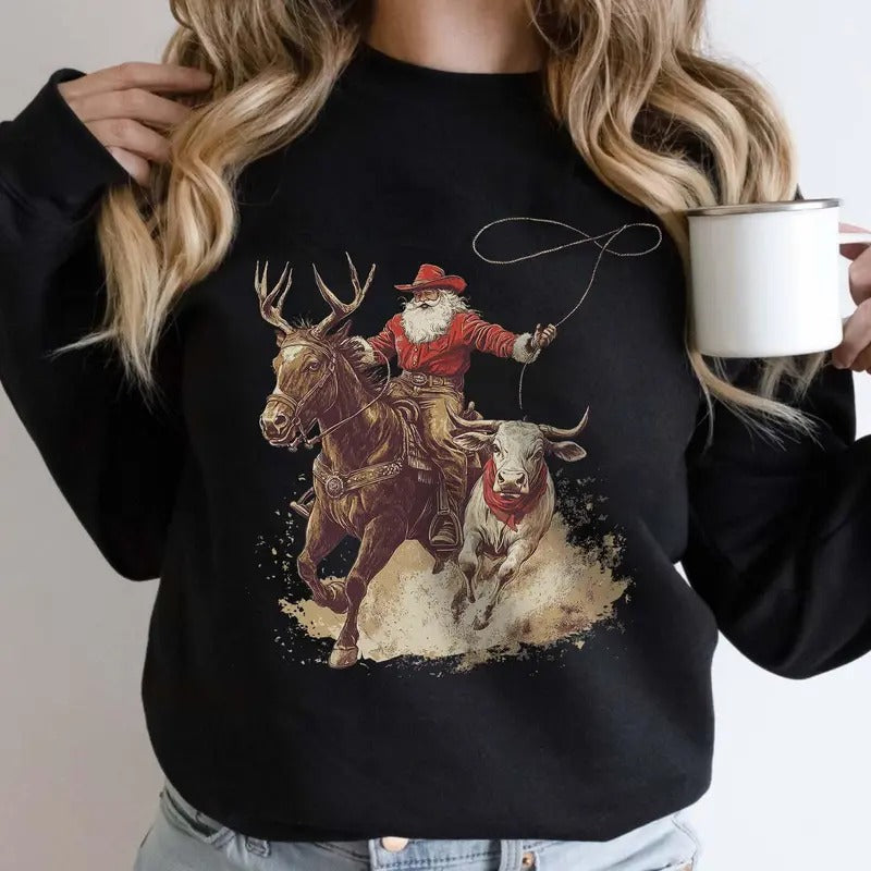 Cowboy Santa Western Roping Country Cowgirl Wrangling - Adult & Kids T-Shirts, Sweatshirts & Hoodies apparel design preview 1