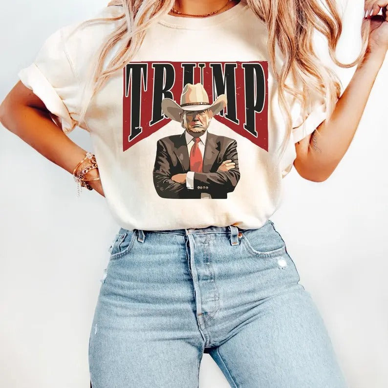 Cowboy Trump Western Republican President 2024 Make - Adult & Kids T-Shirts, Sweatshirts & Hoodies apparel design preview 1