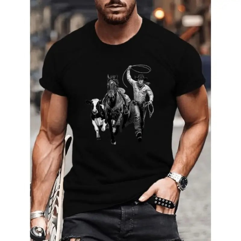 Cowboy Horse Cow Print Casual Short Sleeve Round Neck - Adult & Kids T-Shirts, Sweatshirts & Hoodies apparel design preview 1
