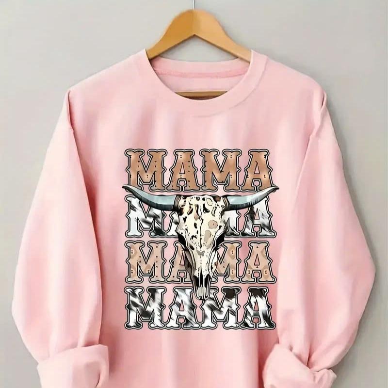Cozy Fleece Lined Cow Skull Mama Print Casual Crew - Adult & Kids T-Shirts, Sweatshirts & Hoodies apparel design preview 1