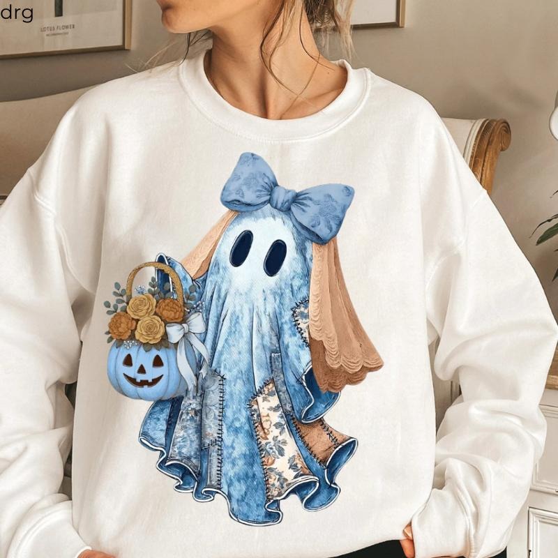 Cozy Halloween Cute Ghost Fall Patchwork Pumpkin - Adult & Kids T-Shirts, Sweatshirts & Hoodies apparel design preview 1