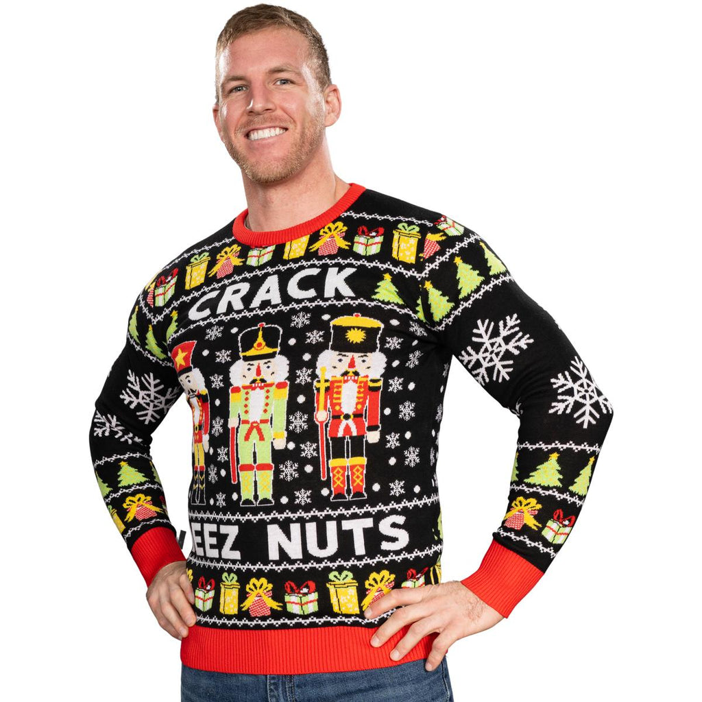 Crack Deez Nuts Nutcracker Santa Knitted Ugly Christmas Sweater - Holiday Gift product image