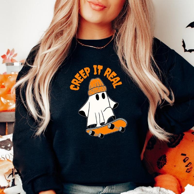 Creep Real Cute Ghost Halloween Spooky Season Skating - Adult & Kids T-Shirts, Sweatshirts & Hoodies apparel design preview 1