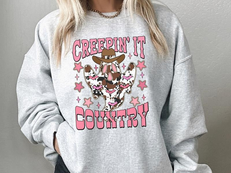 Creepin Country Leopard Ghost Ash Halloween Western - Adult & Kids T-Shirts, Sweatshirts & Hoodies apparel design preview 1