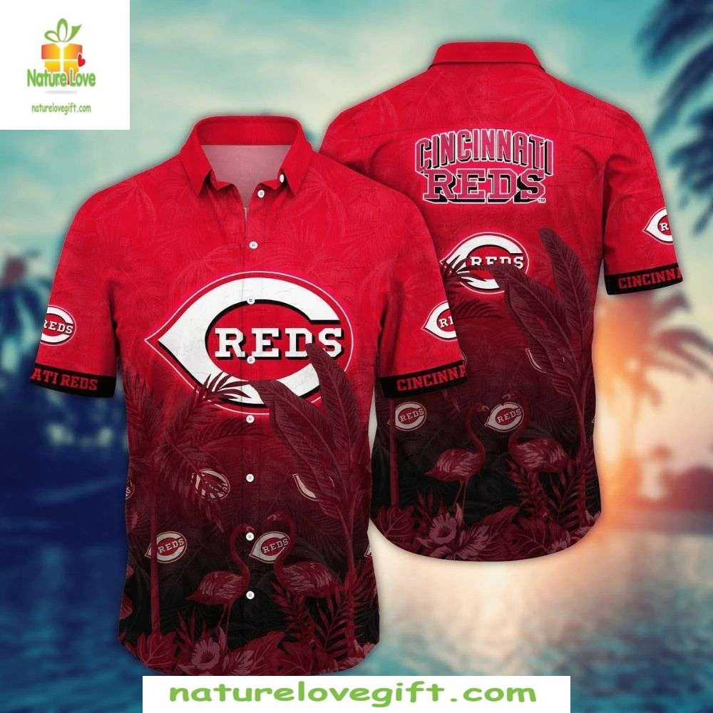 Cincinnati Reds Hawaiian Crimson Tropics Stylish - Adult & Kids T-Shirts, Sweatshirts & Hoodies apparel design preview 1