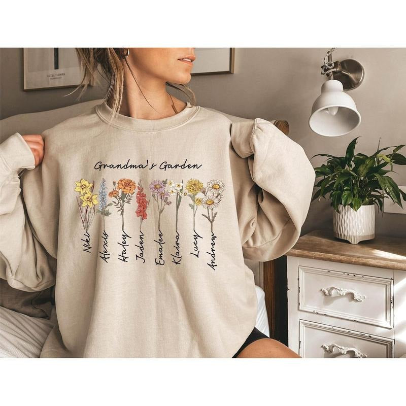 Custom Birthflower Grandma'S Garden Love Grows Here - Adult & Kids T-Shirts, Sweatshirts & Hoodies apparel design preview 1