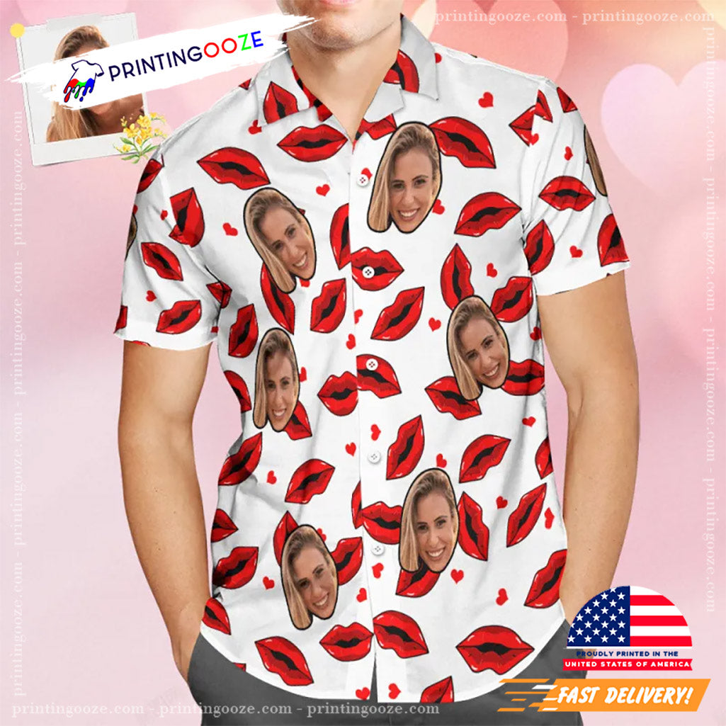 Custom Face All Over Print Funny Red Lips Hawaiian - Adult & Kids T-Shirts, Sweatshirts & Hoodies apparel design preview 1