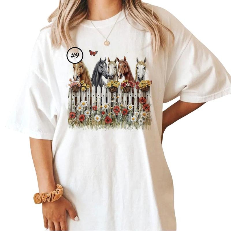 Custom Horses Looking Over Fence All Watercolor Best - Adult & Kids T-Shirts, Sweatshirts & Hoodies apparel design preview 1