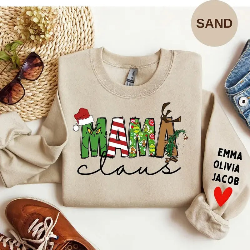 Custom Mama Claus Mom Cozy Cute Personalized Name Top - Adult & Kids T-Shirts, Sweatshirts & Hoodies apparel design preview 1