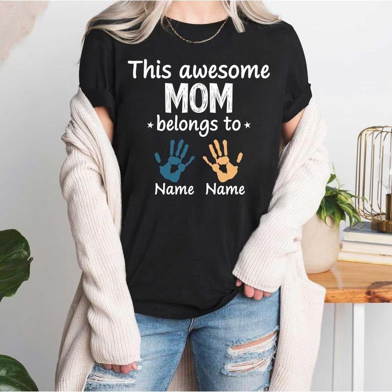 Custom Mom Personalized Handprint Name Mama Belongs - Adult & Kids T-Shirts, Sweatshirts & Hoodies apparel design preview 1