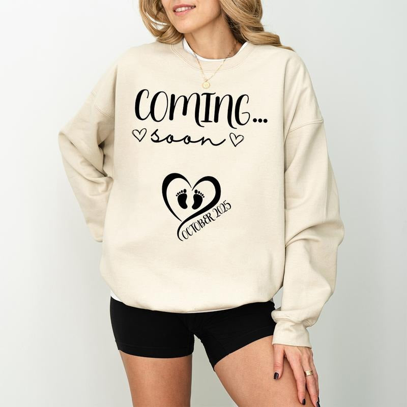 Custom Month Pregnancy Announcement Coming Soon Mom - Adult & Kids T-Shirts, Sweatshirts & Hoodies apparel design preview 1