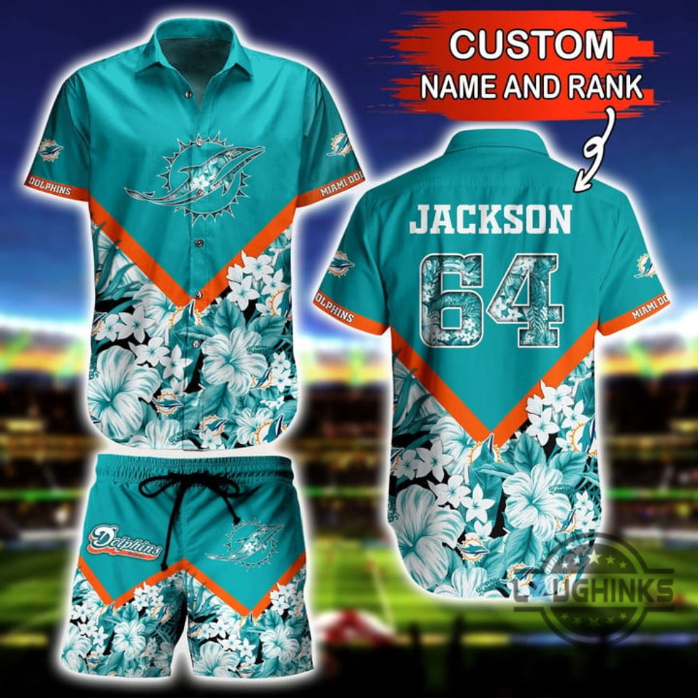 Custom Name And Number Floral Miami Dolphins Hawaiian - Adult & Kids T-Shirts, Sweatshirts & Hoodies apparel design preview 1