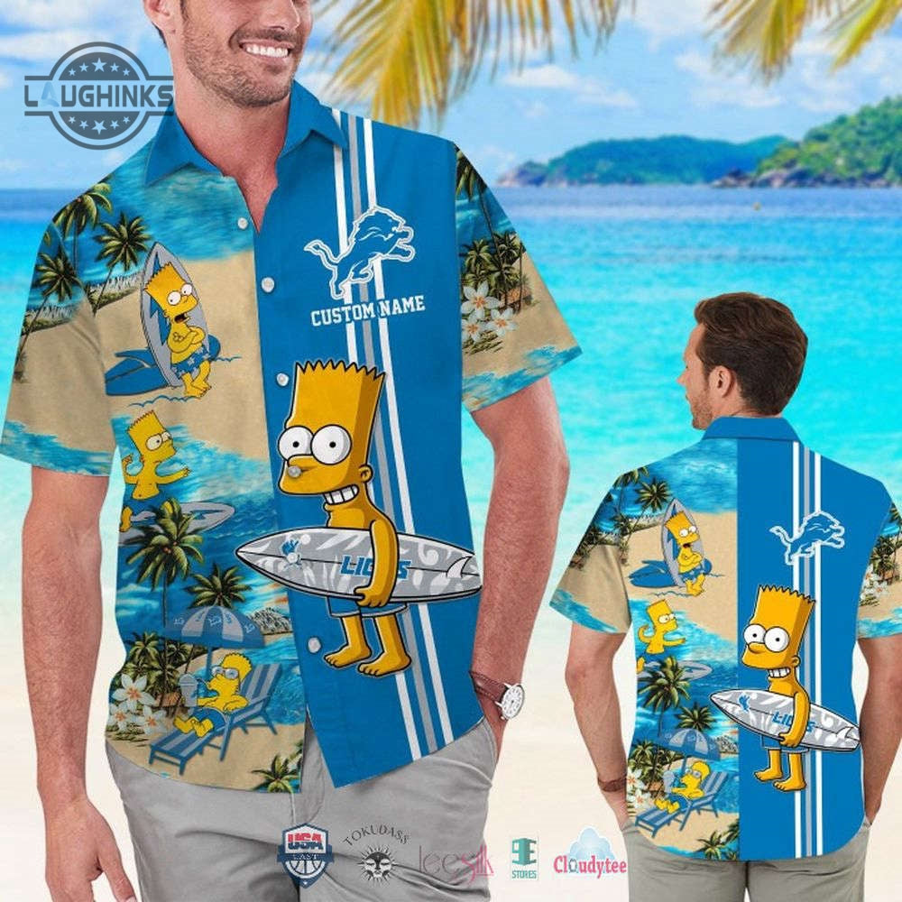 Custom Name Detroit Lions Bart Simpson Hawaiian For - Adult & Kids T-Shirts, Sweatshirts & Hoodies apparel design preview 1