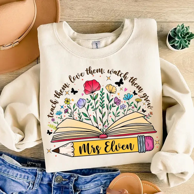 Custom Name Teacher Appreciation Teach Them Love - Adult & Kids T-Shirts, Sweatshirts & Hoodies apparel design preview 1