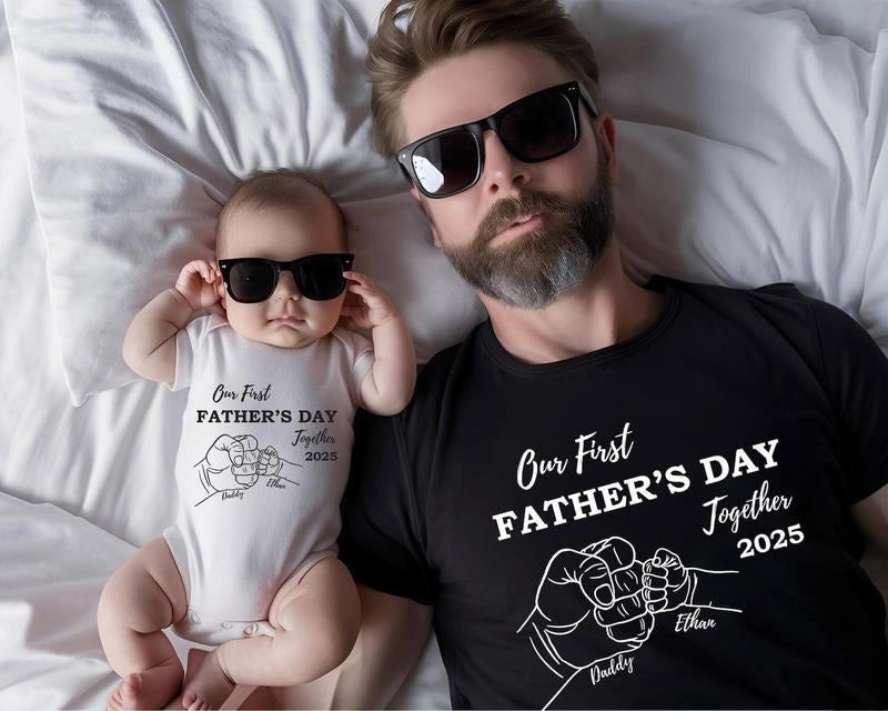 Custom Names Our First 1st Baby Shower Time Dad - Adult & Kids T-Shirts, Sweatshirts & Hoodies apparel design preview 1