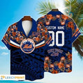 Custom New York Mets MLB Hawaiian Flower Pattern - Adult & Kids T-Shirts, Sweatshirts & Hoodies apparel design preview 1