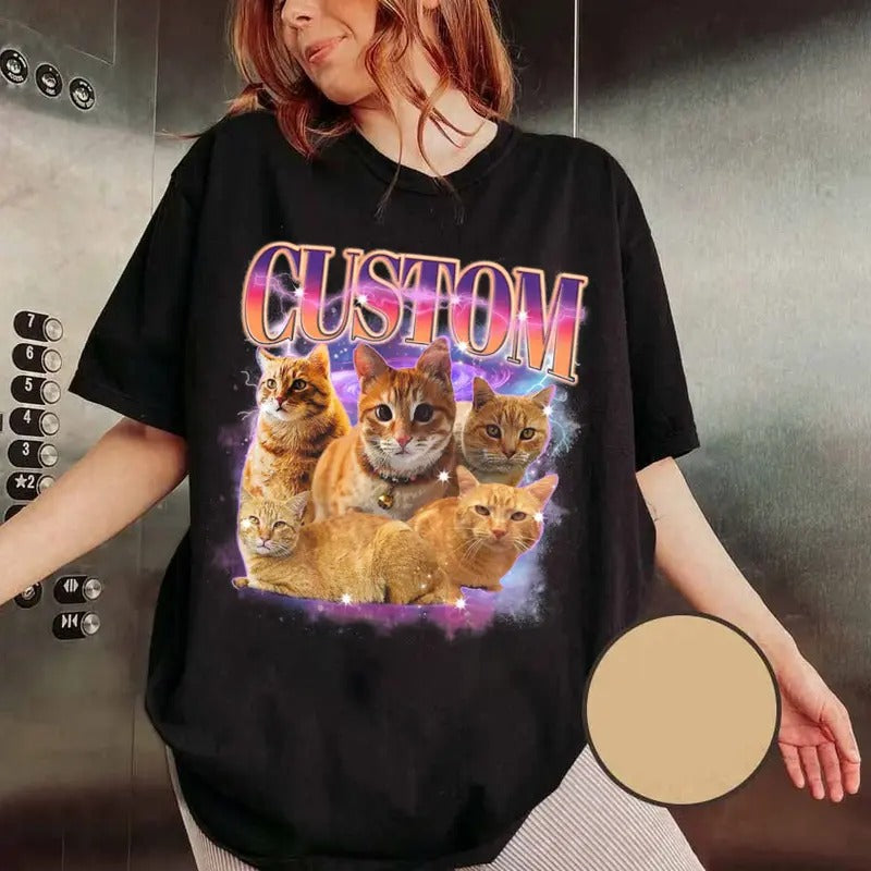 Custom Photo Cat Bootleg 90s Rap Your Own Change Here - Adult & Kids T-Shirts, Sweatshirts & Hoodies apparel design preview 1