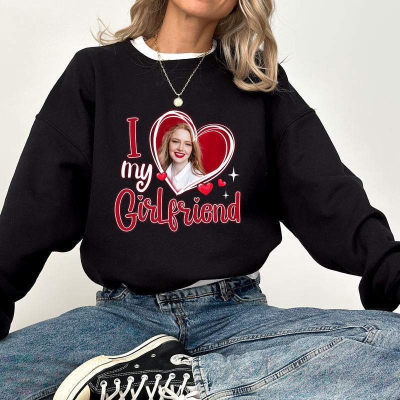 Custom Photo I Love My Girlfriend Gf Heart Top Him - Adult & Kids T-Shirts, Sweatshirts & Hoodies apparel design preview 1
