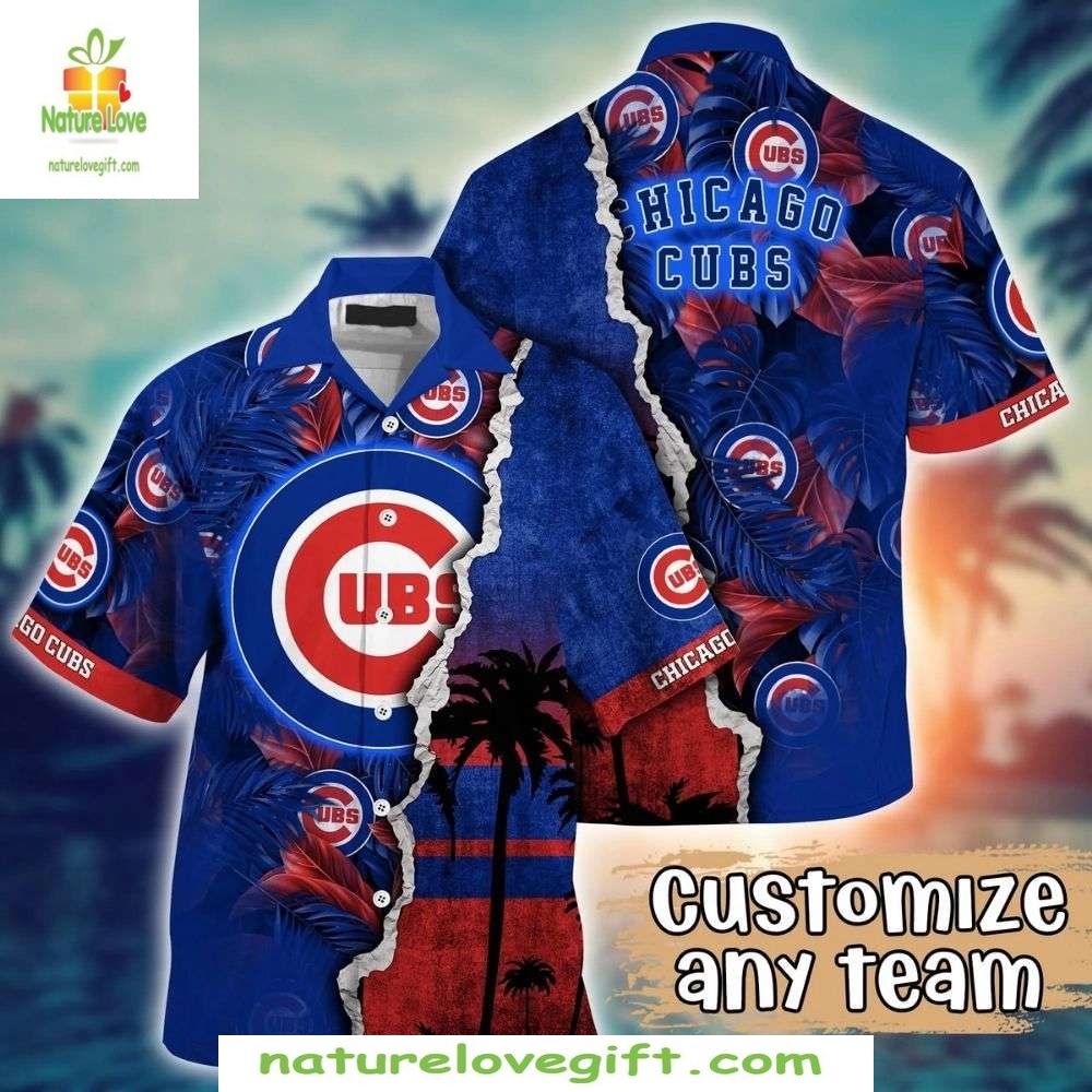 Chicago Cubs MLB Hawaiian Custom Team Split Design - Adult & Kids T-Shirts, Sweatshirts & Hoodies apparel design preview 1
