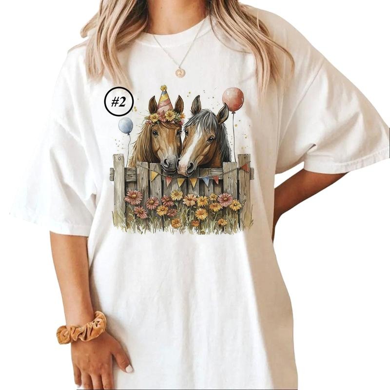Custom Watercolor Horses Looking Over Fence Best - Adult & Kids T-Shirts, Sweatshirts & Hoodies apparel design preview 1