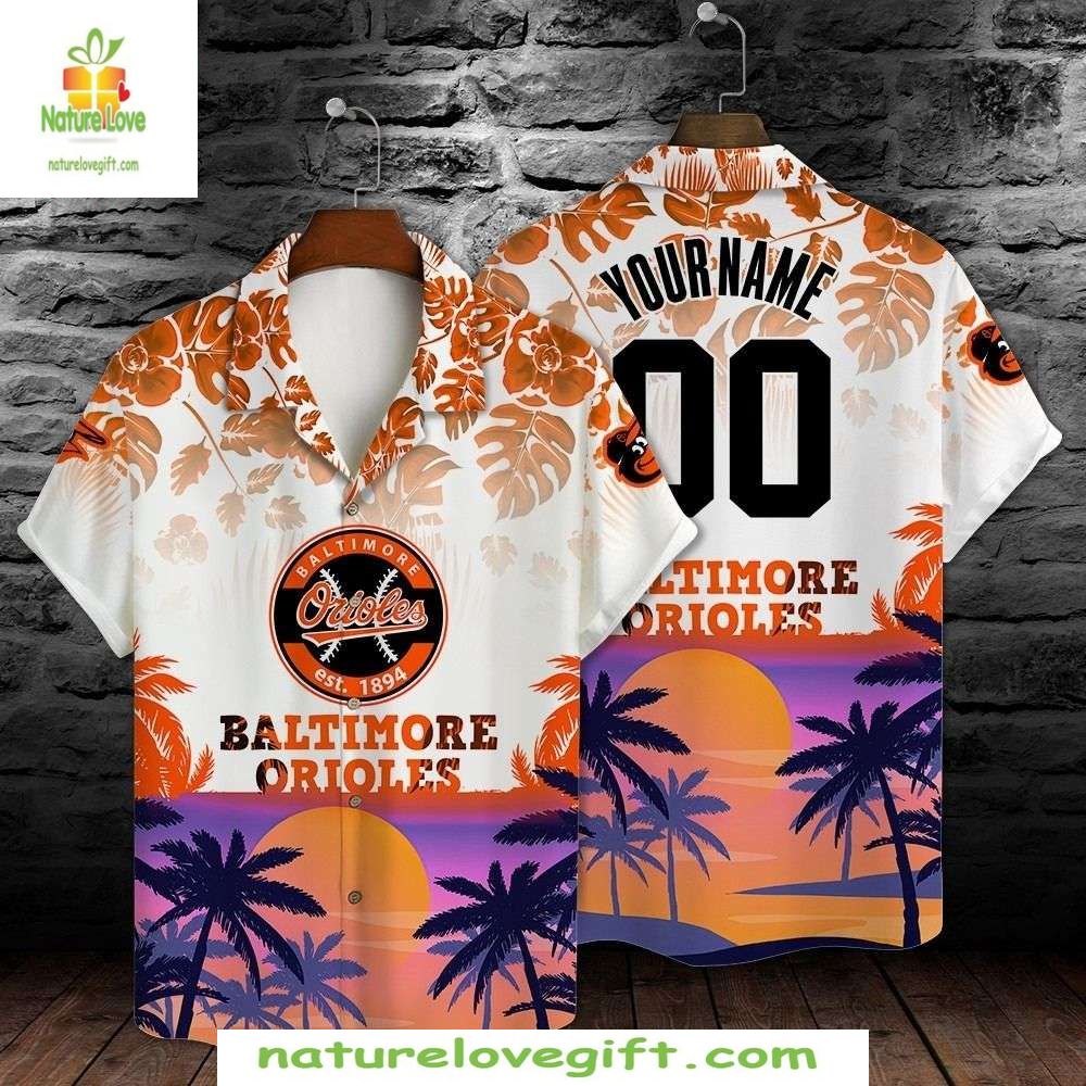 Baltimore Orioles Hawaiian Custom Tropical Sunset - Adult & Kids T-Shirts, Sweatshirts & Hoodies apparel design preview 1