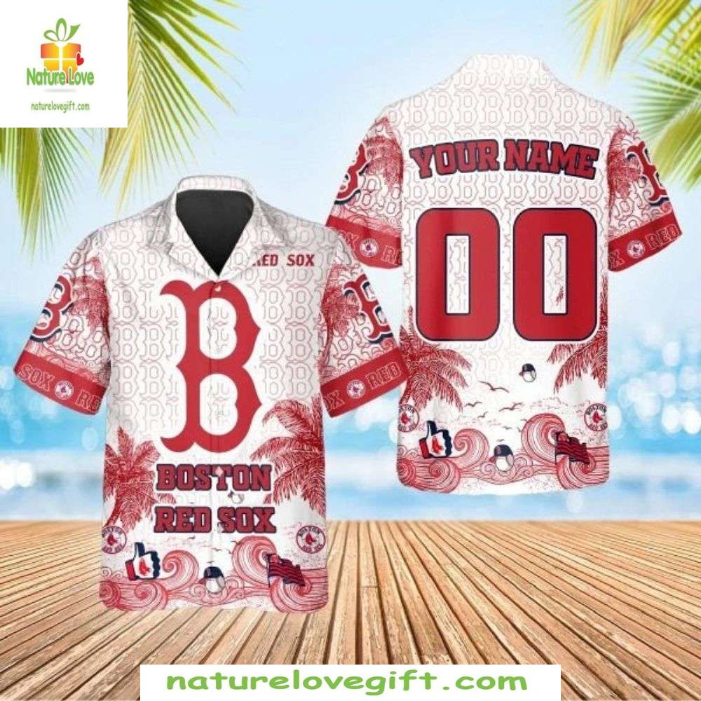 Boston Red Sox Hawaiian Custom Aloha with Ocean Palm - Adult & Kids T-Shirts, Sweatshirts & Hoodies apparel design preview 1