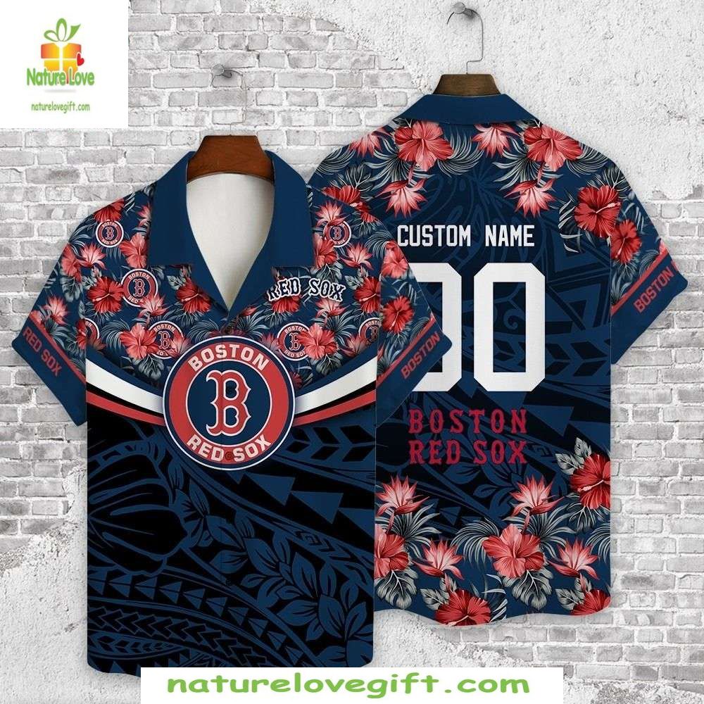 Boston Red Sox Hawaiian Custom Tropical Floral MLB - Adult & Kids T-Shirts, Sweatshirts & Hoodies apparel design preview 1