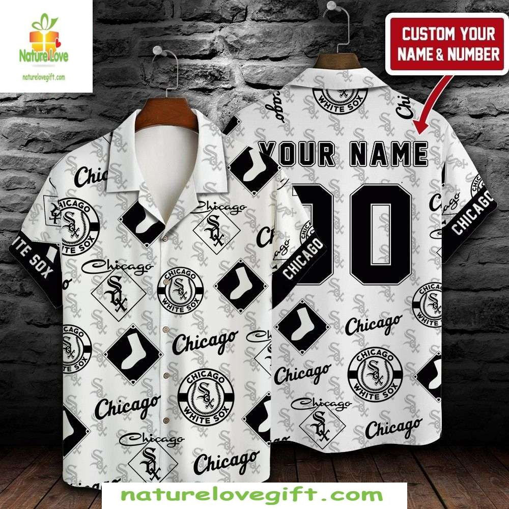 Chicago White Sox Hawaiian Custom Monochrome Logo MLB - Adult & Kids T-Shirts, Sweatshirts & Hoodies apparel design preview 1