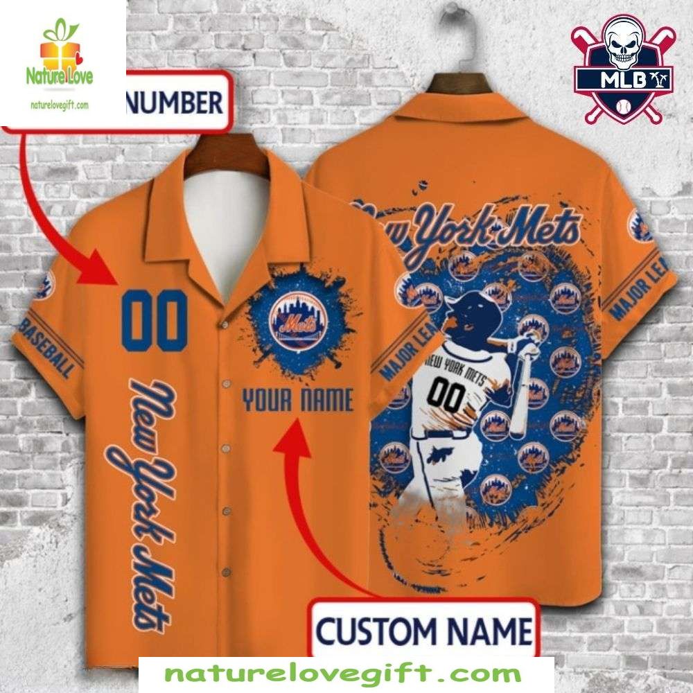 NY Mets Hawaiian Customizable Baseball Fan Gear - Adult & Kids T-Shirts, Sweatshirts & Hoodies apparel design preview 1