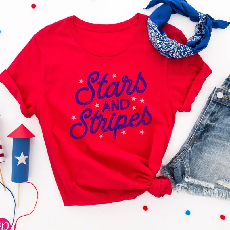 Cute 4th July Stars Stripes Red White Blue - Adult & Kids T-Shirts, Sweatshirts & Hoodies apparel design preview 1