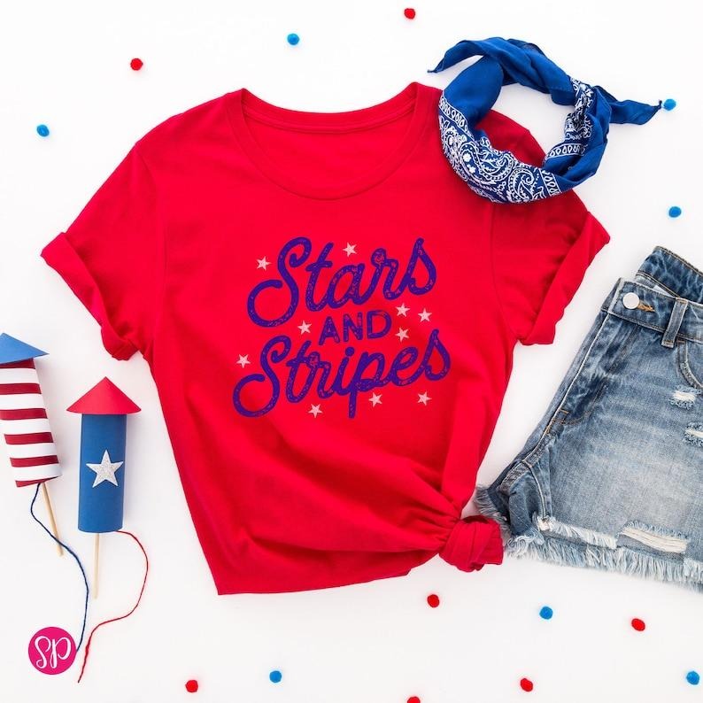 Cute 4th July Stars Stripes Red White Blue - Adult & Kids T-Shirts, Sweatshirts & Hoodies apparel design preview 1