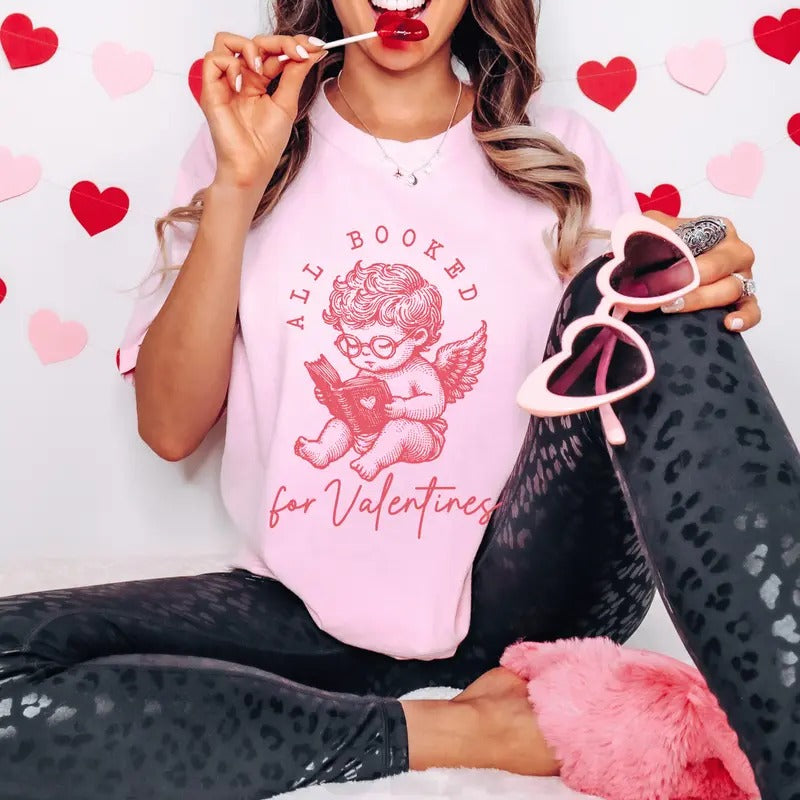 Cute Booktok All Booked Cupid - Adult & Kids T-Shirts, Sweatshirts & Hoodies apparel design preview 1
