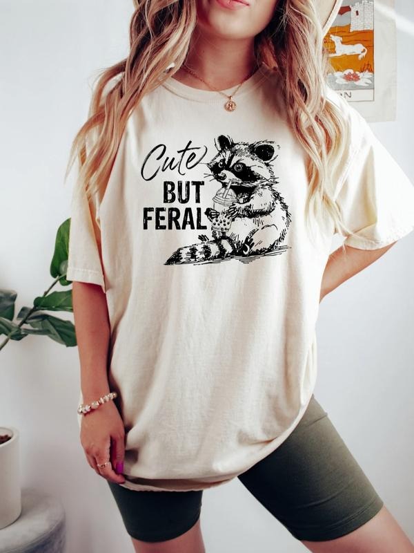 Cute But Feral Raccoon Funny Meme Woman Summer Beach - Adult & Kids T-Shirts, Sweatshirts & Hoodies apparel design preview 1