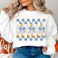 Cute Coquette Goose Lover Blue Toile Bow Checkered - Adult & Kids T-Shirts, Sweatshirts & Hoodies apparel design preview 1