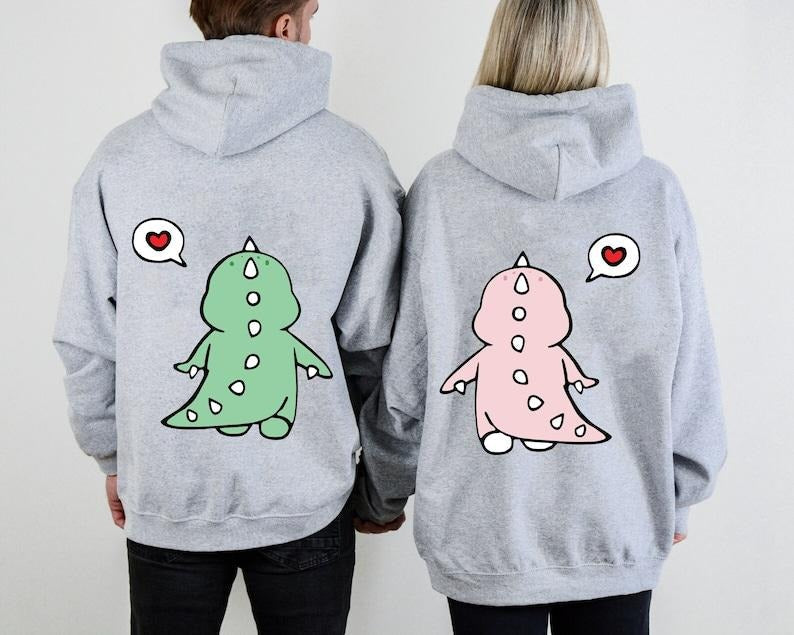 Cute Dinosaur Couple Couples Matching Lovers - Adult & Kids T-Shirts, Sweatshirts & Hoodies apparel design preview 1