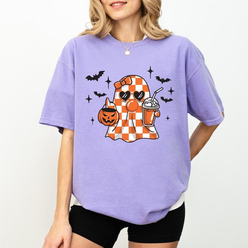 Cute Ghost Blowing Bubble Comfort Colors Spooky - Adult & Kids T-Shirts, Sweatshirts & Hoodies apparel design preview 1