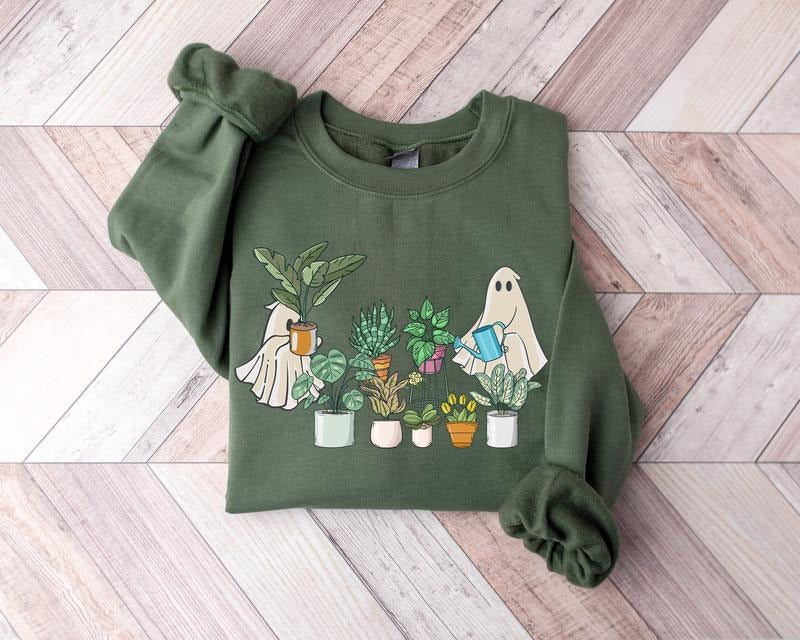 Cute Ghost Plant Lady Halloween Lover Funny Fall - Adult & Kids T-Shirts, Sweatshirts & Hoodies apparel design preview 1