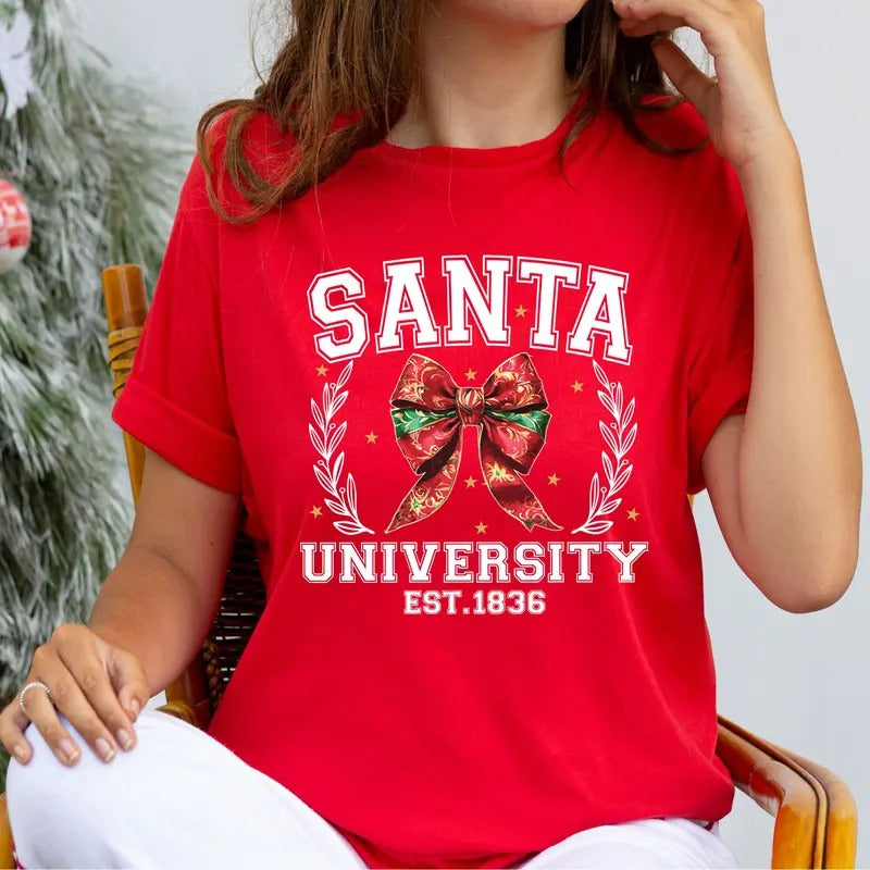 Cute Santa University Coquette Party Xmas - Adult & Kids T-Shirts, Sweatshirts & Hoodies apparel design preview 1