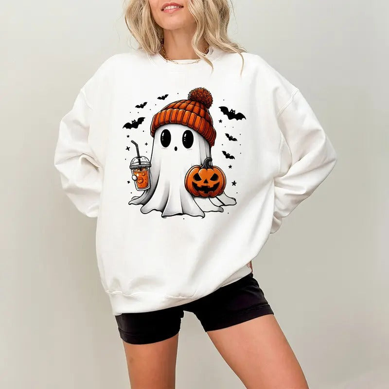 Cute Spooky Coffee Ghost Season Fall Lover Halloween - Adult & Kids T-Shirts, Sweatshirts & Hoodies apparel design preview 1