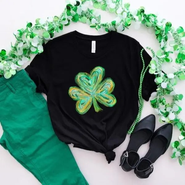 Cute St Patricks Four Leaf Clover Watercolor Patrick - Adult & Kids T-Shirts, Sweatshirts & Hoodies apparel design preview 1