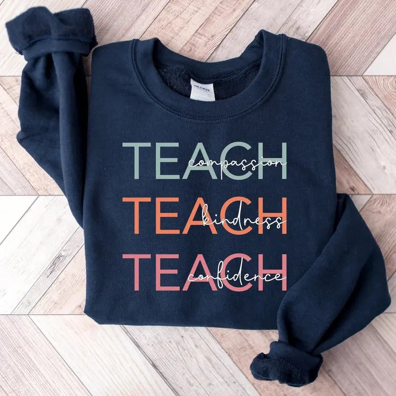 Cute Teach Compassion Kindness Confidence Teacher - Adult & Kids T-Shirts, Sweatshirts & Hoodies apparel design preview 1