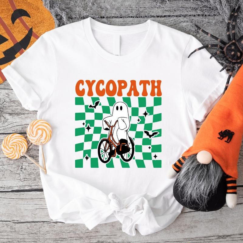 Cycopath Boo Bicycle Funny Halloween Party Cute Ghost - Adult & Kids T-Shirts, Sweatshirts & Hoodies apparel design preview 1