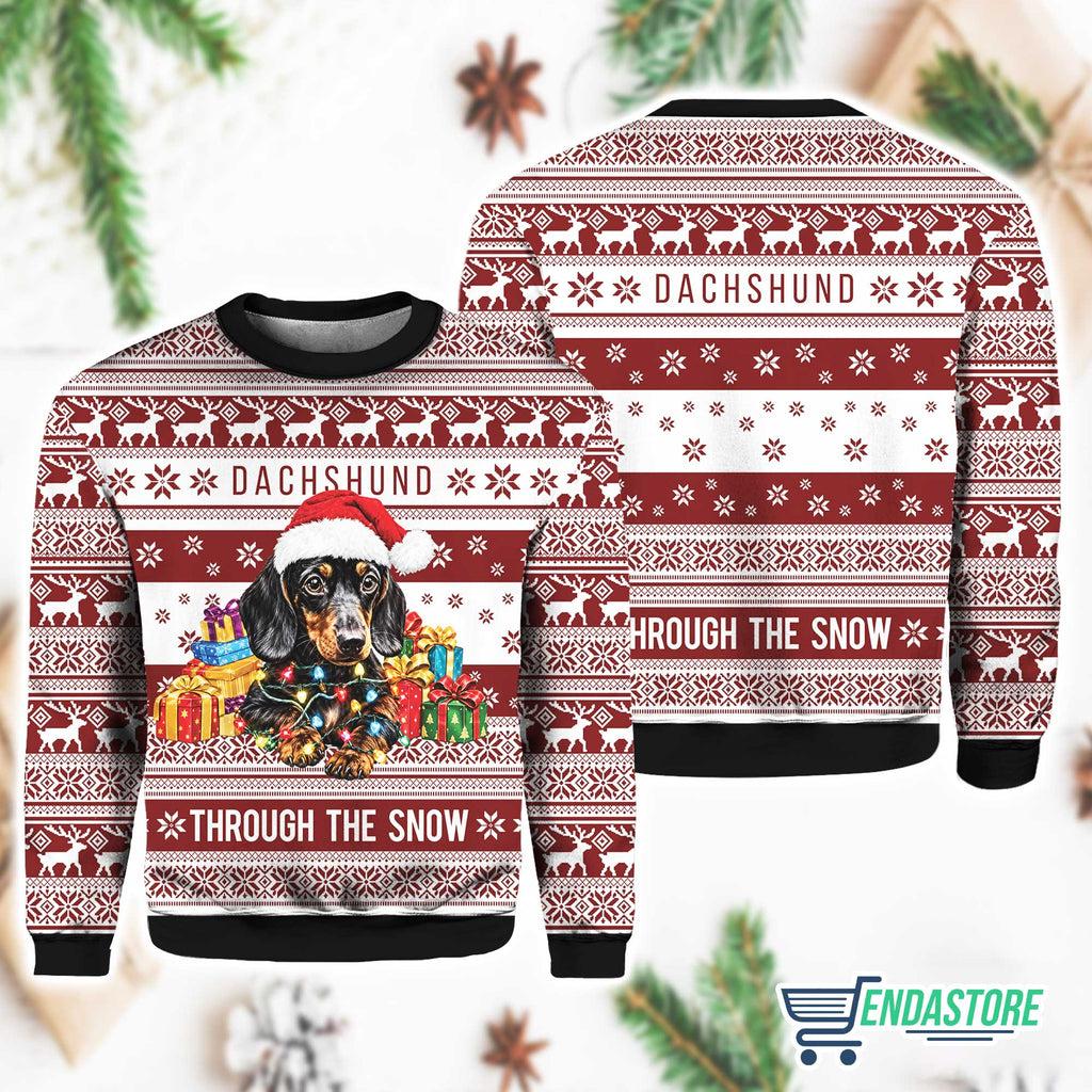 Dachshund Through The Snow 3D Ugly Christmas Sweater - Holiday Gift product image