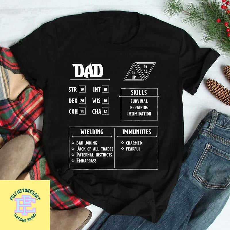 Dad Character Sheet Dungeons Dragons Dnd Role Playing - Adult & Kids T-Shirts, Sweatshirts & Hoodies apparel design preview 1