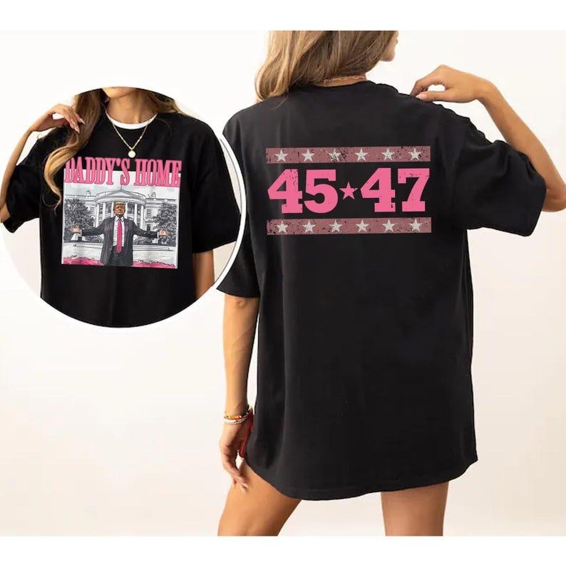 Daddy'S Home Cute 45 47 Funny Trump Pink Republican - Adult & Kids T-Shirts, Sweatshirts & Hoodies apparel design preview 1