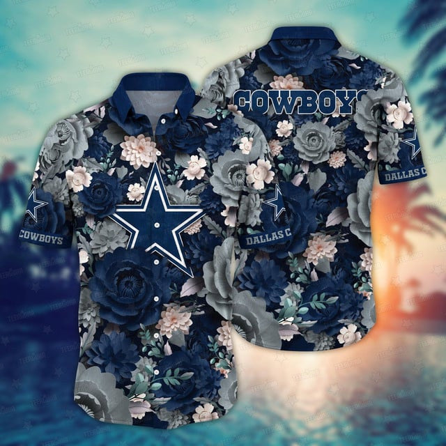 Dallas Cowboys Hawaiian Monochrome Blooms Design - Adult & Kids T-Shirts, Sweatshirts & Hoodies apparel design preview 1