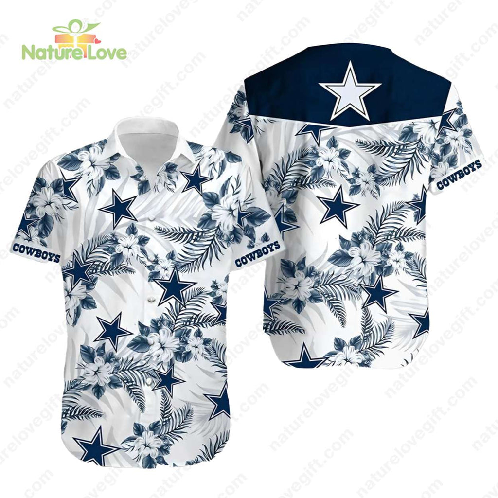 Dallas Cowboys Tropical Leafs Hibiscus Button Up - Adult & Kids T-Shirts, Sweatshirts & Hoodies apparel design preview 1