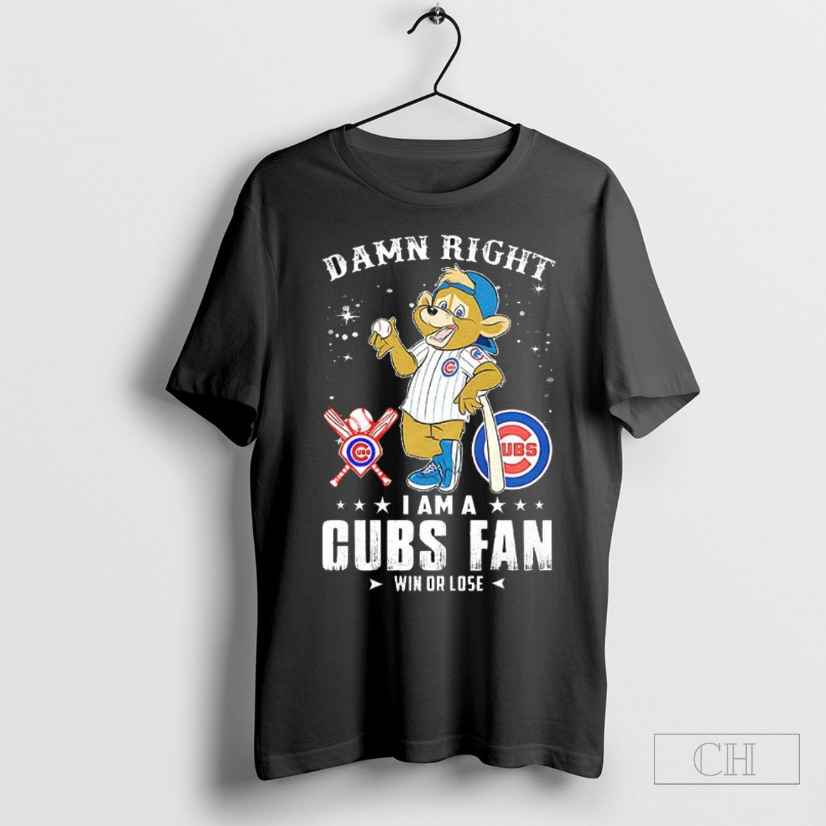 Damn Right I Am A Cubs Fan Win Or Lose Mascot - Adult & Kids T-Shirts, Sweatshirts & Hoodies apparel design preview 1