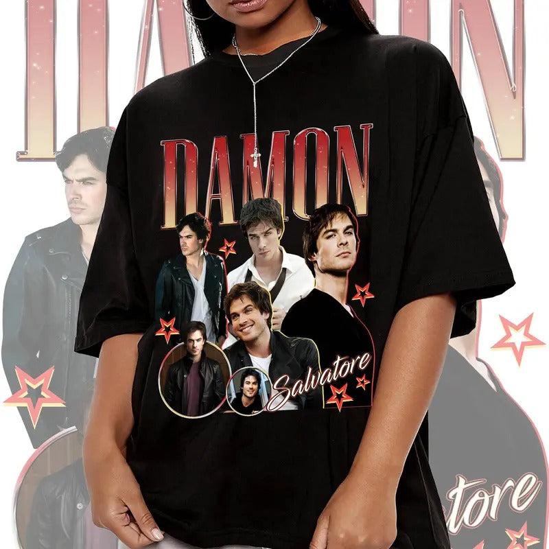 Damon Salvatore Vampire Diaries - Adult & Kids T-Shirts, Sweatshirts & Hoodies apparel design preview 1